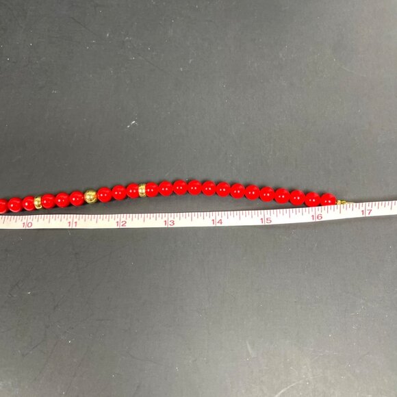 Napier Enamel Pendant Necklace Signed Red Gold Tone Bead Business Classic VTG - Picture 8 of 10